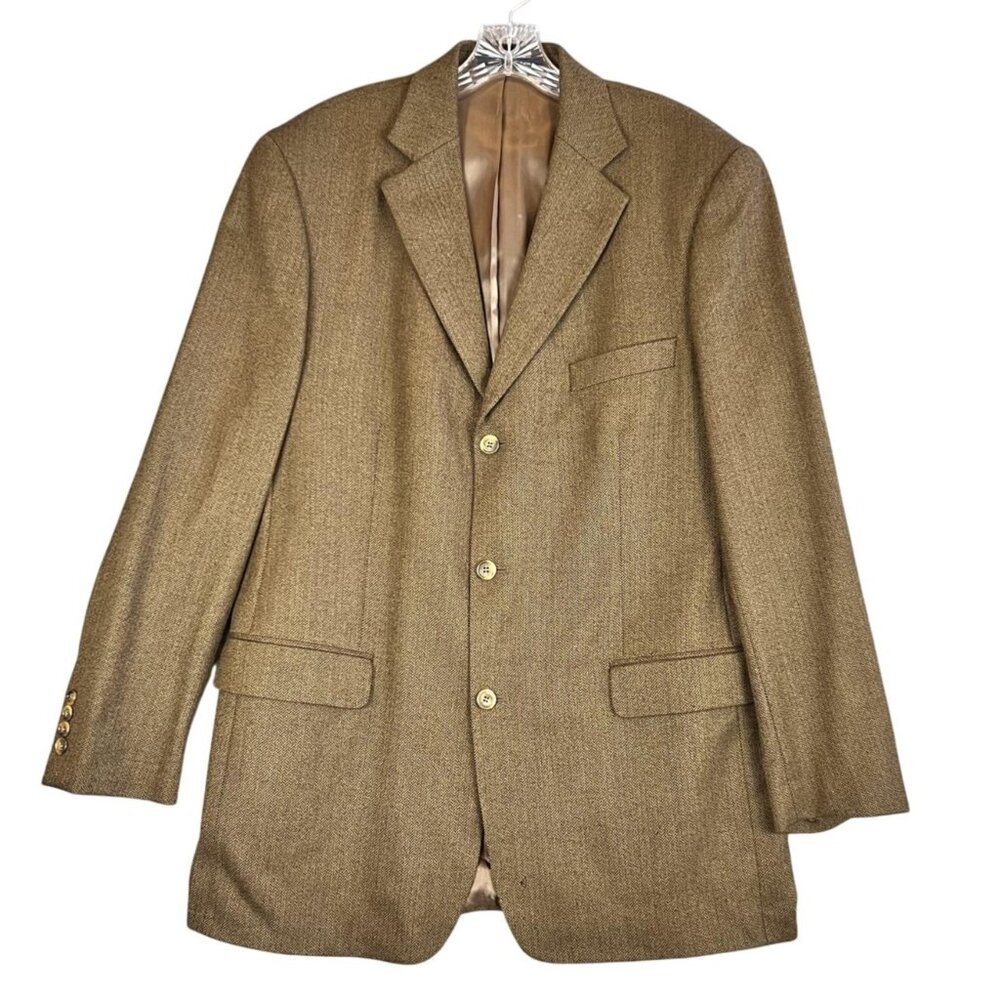 Alan Flusser Mens 42L Blazer Brown Wool Herringbone Tweed Sport Coat 3 Button